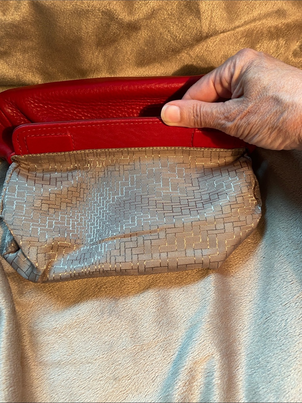 Cole Haan Vintage Village Pleated Pebbled Leather Frame Clutch Purse Red Orange - Picture 10 of 10